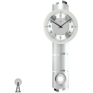 Pendeluhr AMS 5215 Wanduhr mit Pendel Funk Zifferblatt aus Aluminium Mineralglas