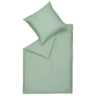 Schöner Wohnen Kollektion Bettwäsche Pure 135x200 Salbei - Bettwäsche Baumwolle - Bettwäscheset mit Kopfkissenbezug 4teilig - 2X Kissenbezug 80x80