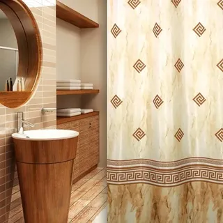 KS Handel 24 Textil Duschvorhang 240x200 cm/Kolonial Braun Beige Ornamente