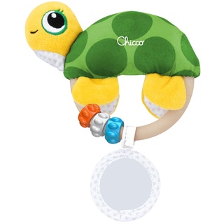 Chicco Easy Grab Turtle Toy, weiches Babyspielzeug mit Rassel, Spiegel, Kunststoffring und Perlen, leicht zu greifen, fördert die Entwicklung taktiler und visueller Fähigkeiten, 0-18 Monate