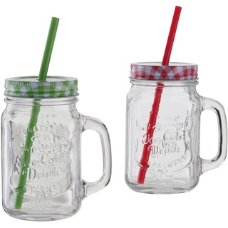 1 x Oramics Trinkglas mit Deckel und Strohhalm, Vintage Mason Jar Glas mit Deckel und Strohhalm 500ml (Farbe Grün/Rot nicht frei wählbar)