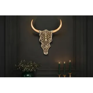 riess-ambiente Wanddekoobjekt EXOTIC BULL 57cm gold/natur - Metall, Mangoholz, Stierkopf, handmade, Tierische Skulptur - ideal für Wohn- und Schlafzimmer oder Flur goldfarben