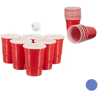 Relaxdays 50 x Beer Pong Becher, stabiler Plastikbecher, Partybecher 16 oz/ 473 ml, Trinkbecher Softdrinks u. Bier, rot