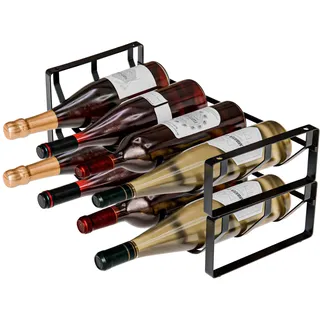 Amig - Stapelbares Flaschenregal für 8 Flaschen - 2er-Pack aus schwarzem Stahl - Flaschenhalter für Küche, Speisekammer, Esszimmer oder Keller - Maße: 41 x 20,5 x 21 cm