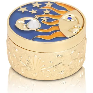 Cyrank Retro-Schmuckkästchen, stilvolle Sonne-Mond-Sterne-Schmuckkästchen für Frauen, Metall-Schmuckkästchen mit Flanellfutter, Geschenk für Mädchen und Frauen(Gold)