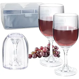 OUTALIZ Weinglas To Go Abnehmbar, 2 Stück Camping Weingläser PET, 200 ml Gläser Tragbar Rotweinglas, PET Weingläser mit Tasche und Praktischer Box, für Partys, Reisen, Camping, Picknicks