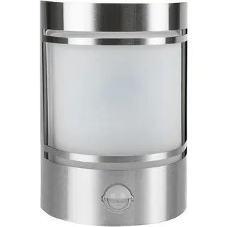 Grafner Design Edelstahl Wandlampe mit Bewegungsmelder und 1x E27 Fassung, IP44 Wand Außenleuchte, 180° Lichtschein, für außen und innen, Wandleuchte Lampen Außen Hoflampe PIR rund halbrund