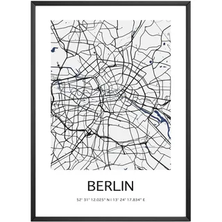MJ-Graphics - Stadtkarte-Poster Berlin - Bild mit schöner Karte & Koordinaten | Wandbild Din A4 in Galerie Qualität mit extra dickem 300g Posterpapier - FineArt Kunstdruck ohne Bilderrahmen