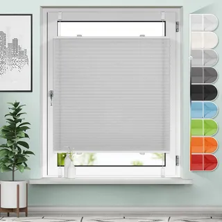 Sanfree Plissee Klemmfix Plisseerollo ohne Bohren Hellgrau B80 x H80cm inkl. Klemmträger Blickdicht und lichtdurchlässig Jalousie Faltrollo Sichtschutz und Sonnenschutz Rollo für Fenster & Tür