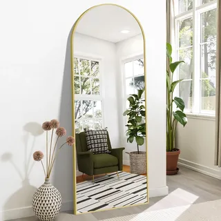 Weare Home Bogen Ganzkörperspiegel, 165 x 60 cm Gewölbter Standspiegel, Goldener Metallrahmen Boden Länge Spiegel, Stehend, Wand montiert, lehnend, Bodenspiegel für Schlafzimmer, Wohnzimmer