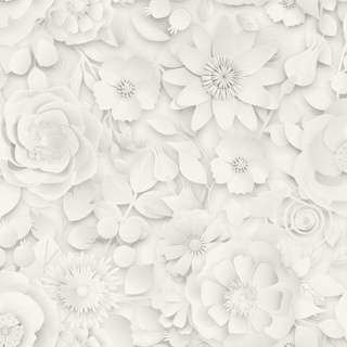 Rasch Tapete 200225 - Helle Papiertapete in Weiß und Grau mit Blumen in 3D-Optik - 10,05m x 0,53m (LxB)