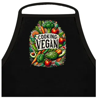 Shirtoo Kochschürze als Geschenkidee für vegane Hobby Köche/Köchinnen mit dem Spruch: Cooking Vegan - Einheitsgröße