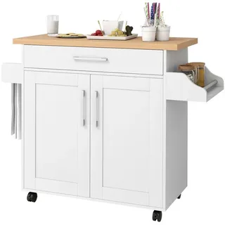 COSTWAY Küchenwagen, mit Arbeitsplatte, Schublade & verstellbarem Regal weiß