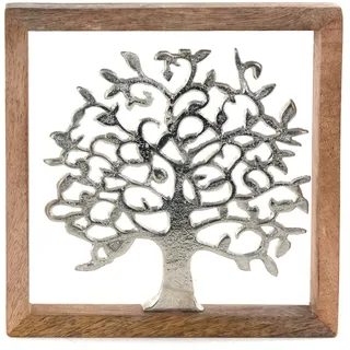 DESIGN DELIGHTS WANDBILD Lebensbaum | 20 cm, Metall, Mangoholz | Baum des Lebens Wanddeko, Metallbild mit Holzrahmen