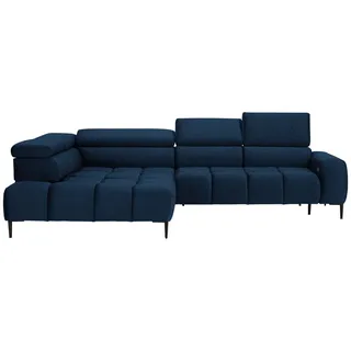 Welnova Ecksofa, Dunkelblau, Metall, Uni, 5-Sitzer, Ottomane links, L-Form, 300x216 cm, Made in EU, Typenauswahl, Stoffauswahl, seitenverkehrt erhältlich, Hocker Rücken echt, Wohnzimmer, Sofas & Couches, Wohnlandschaften, Ecksofas