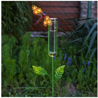 MARELIDA LED Solarleuchte LED Solar Regenmesser Libelle Gartenstecker Gartendeko 98cm, LED Classic, warmweiß (2100K bis 3000K) gelb