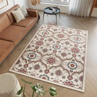 TAPISO Dubai Teppich Kurzflor Orientalisch Creme Beige Ornament Floral Blumen Design Modern Wohnzimmer Schlafzimmer ÖKO-TEX 250 x 350 cm