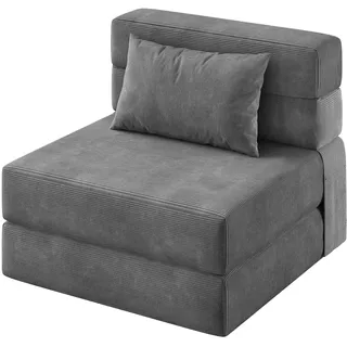Garvee 2-in-1 Schlafsessel Klappbar mit Kissen - Modernes Schlafsofa & Gästebett aus hochwertigem Cord-Stoff, Platzsparender Einzelsessel Bodenstuhl für Wohnzimmer, Schlafzimmer & Büro, Dunkelgrau