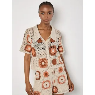 Apricot Spitzenshirt Häkeltop mit Kragen beige S (36)