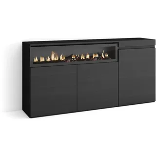 SKRAUT HOME Sideboard, Schrank, Küche, Sideboard, Flurmöbel, 150x35x75cm, 3 Türen, Elektrischer Kamin, Moderner Stil, Schwarz _ 67_3