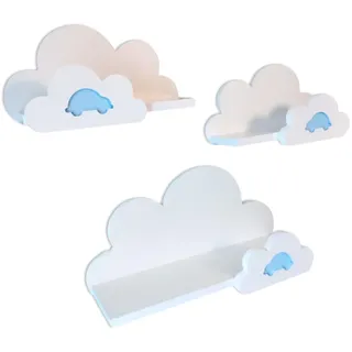 MOLILAND 3er Set Wandregal Kinderzimmer Weiß | Babyzimmer Wolkenregal für Bücher, Spielzeug und Dekoration | Regal Wolke aus Holz |Skandinavischen Stil |Moli mit Autos - Premium