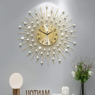 YIJIDECOR Große Wanduhren für Wohnzimmer Dekor große leise Wanduhr batteriebetrieben Nicht tickend für Schlafzimmer Küche Zuhause dekorativ 61 cm Gold r M