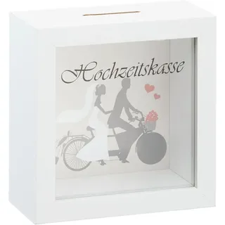 Spetebo - Hochzeit Spardose 15x15 cm weiß - Hochzeits Kasse Sparbüchse mit Sichtfenster