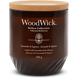 WoodWick ReNew Duftkerze mit knisterndem Docht | Mittelgroße Kerze in Lavender & Cypress | Pflanzliche Wachsmischung aus Soja & Kokosnuss | recycelte Materialien | Perfekte Geschenke für Frauen
