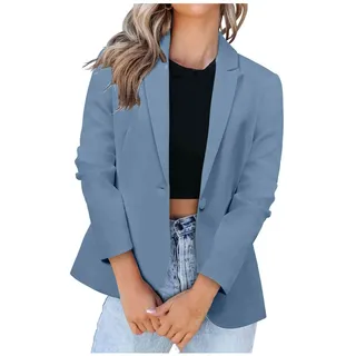 KDEIHT Blazer Damen Sommer Kurzblazer Casual Business Jacke Arbeit Büro Strickjacke Einfarbig Revers Mantel Anzüge Slim Leicht Coat Langarm Elegant Bequem Sommermantel Vintage Lässiges Kleidung - L