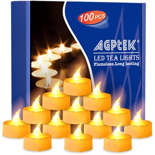 AGPTEK Teelichter 100 LED Kerzen flameless Kerze batteriebetrieben Teelicht für Hochzeit Party Weihnachten Deko, warmgelb (nicht flackern)