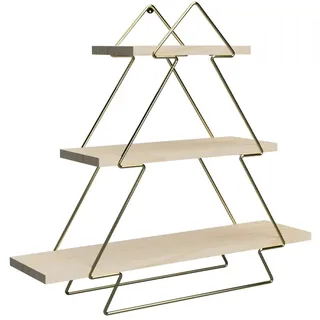 EMHELLE Wandregal Tannenbaum Holz Golden Farben Metallrahmen Regal Wand Hängeregal Küchenregal Bücherregal Schweberegal Regale für Wände Wohnzimmer Kinderzimmer Küche Badezimmer (Gold)