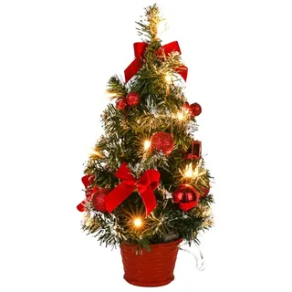 Künstlicher Tisch-Weihnachtsbaum, Mini-Weihnachtsdekorationsbaum mit LED-Lichtdekoration, Geeignet für Arbeitsplatte und Weihnachtstag (Rot)