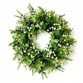 Agger Dekokranz 35 cm Frühlingskranz mit Schleierkraut, dekorativer künstlicher Blumenkranz, Frühlings-Türkranz