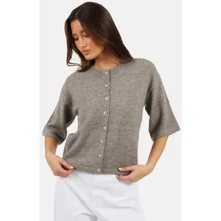 Brave Soul Cardigan Damen-Strickjacke mit Rundhalsausschnitt und kurzen Ärmeln braun L