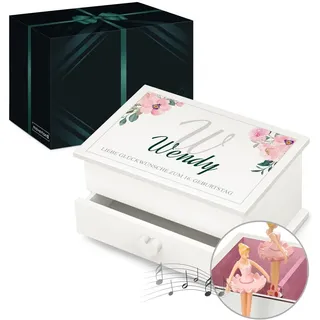 Maverton Jewelkeeper mit Aufdruck - Schmuckschatulle mit Spieluhr Ballerina - Musikschmuckdose für Mädchen - Schmuckkästchen zur Taufe - zur Erstkommunion - zum Geburtstag - mit Schublade - Name