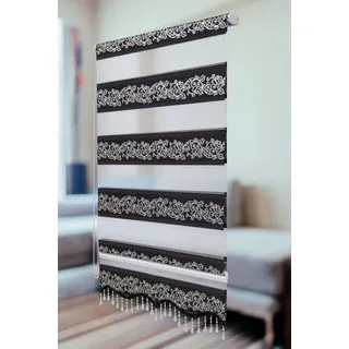 Doppelrollo Doppelrollo Klemmfix ohne Bohren schwarz Silber Rankenmuster Perlen, Plisseeonline, Klemmfix 90 cm x 150 cm