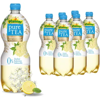 Pfanner Pure Tea Weißer Tee (6 x 1 l) – Eistee ohne Zucker und ohne Süßstoffe - Bio Tee mit Holunder und Zitronensaft - im Vorratspack