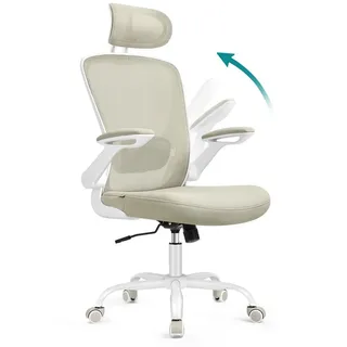 SONGMICS Bürostuhl, Schreibtischstuhl, atmungsaktive Netzbespannung, Wippfunktion beige