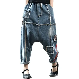 Bifscebn Damen Elastische Taille Haremshose Retro Denim Jeans Style 1 - Einheitsgröße