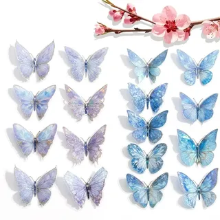 JOVYTH 20 PCS 3D Schmetterlinge Wanddeko Aufkleber Abziehbilder, schlagfestem Kunststoff Schmetterling Dekorationen, Wand-Dekor (Lila und blau)
