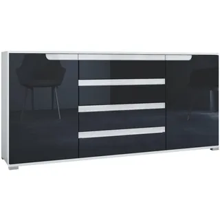 Vladon Sideboard, Schwarz Hochglanz, Holzwerkstoff, 166.5x75.5x35 cm, Wohnzimmer, Kommoden & Sideboards, Sideboards