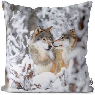 Kissenbezug, VOID (1 Stück), Wolf Winter Wildtier Schnee Wolf Winter Wildtier Schnee Wald Natur Ti bunt 80 cm x 80 cm