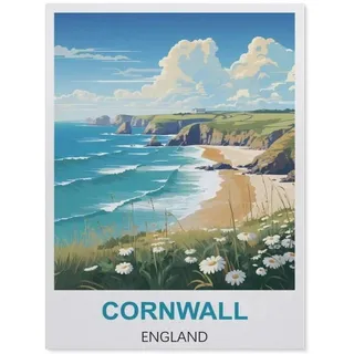 BEAYODKP Cornwall England Vintage Reiseplakate,Blechschild, Vintage, Metall, Pub, Club, Café, Bar, Zuhause, Wanddekoration, Poster, Retro(30 x 40 cm) 12 x 16 Zoll-CB88