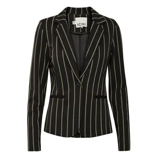 Blusenblazer ICHI "Blazer IHRUTI", Damen, Gr. M, schwarz, Obermaterial: 68% Viskose CV. 25% Polyamid PA. 5% Polyester PES. 2% Elasthan EL., Blazer Blusenblazer