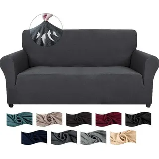 Famanu 2-Sitzer Stretch Sofahusse mit Armlehne - Elastische Sofahülle - Dunkelgrau - Dunkelgrau