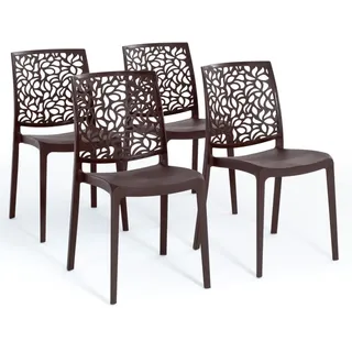 RATTATAN 4er-Set stapelbare Stühle aus Polypropylen mit Glasfasern für Außenbereich und Garten, Bar und Restaurant, Küche modernes Design - ANNA - Mokka