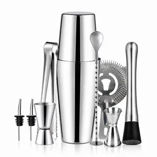 Cocktail-Set mit Shaker und Zubehör Edelstahl 10-teilig