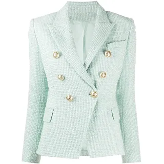 Jacke Damen Klassische Metallknöpfe Zweireiher Tweed Blazer Mintgrün Mint M - M