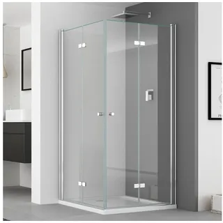 IMPTS Eckdusche mit Falttür rechts 90 x 120 cm silber Sicherheitsglas