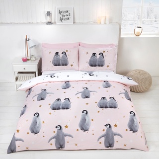 Rapport Bettbezug-Set mit Pinguin-Muster, Rose, Doppelbett